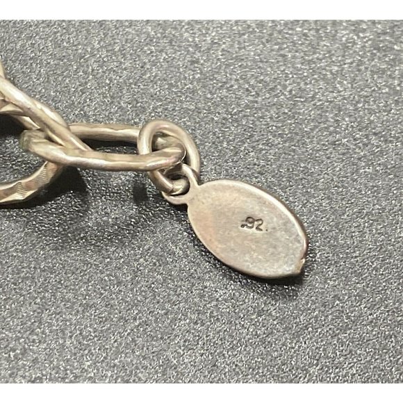 925 PEY Necklace Oval Hammered Link Puffy Heart Pendant Toggle Closure 17in - Picture 5 of 6